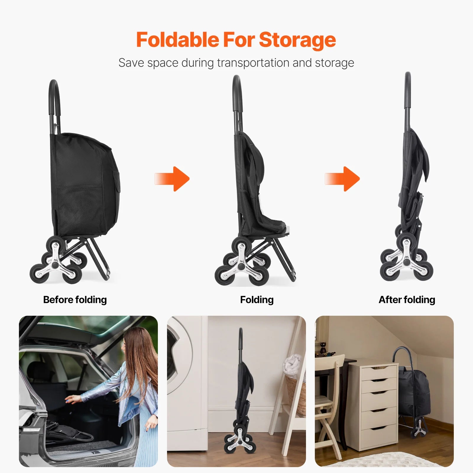 Foldable Stair Climbing Shopping Cart 36L Heavy Duty Trolley