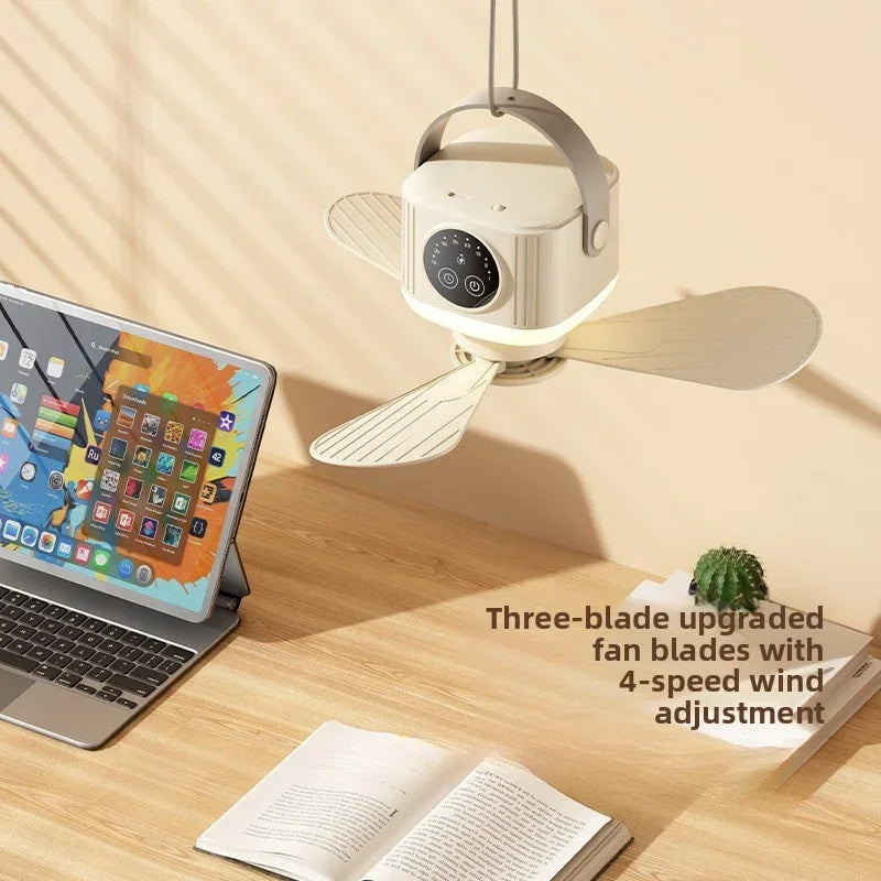 2026 Portable Rechargeable Hanging Ceiling Fan – USB Wireless Fan for Dorm & Camping