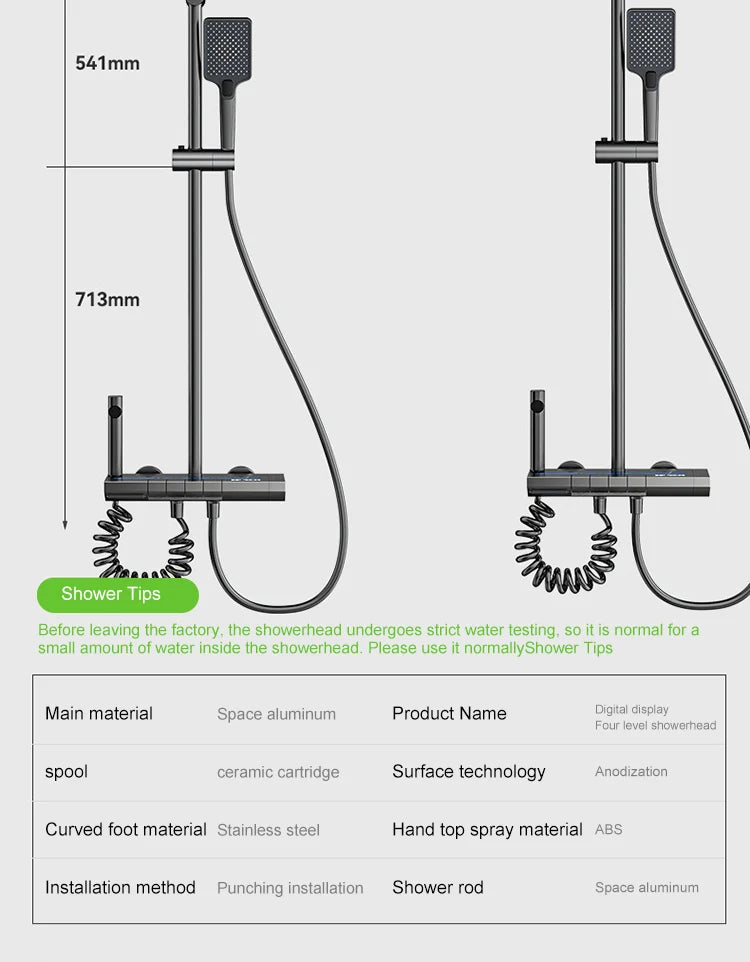 Digital Display Shower System Set with Ambient LED Light & Piano Controls