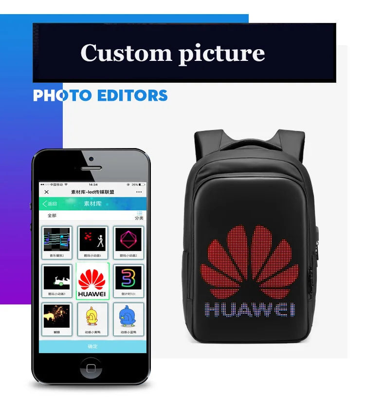 Smart LED Display Laptop Backpack for Travel & School (15.6")