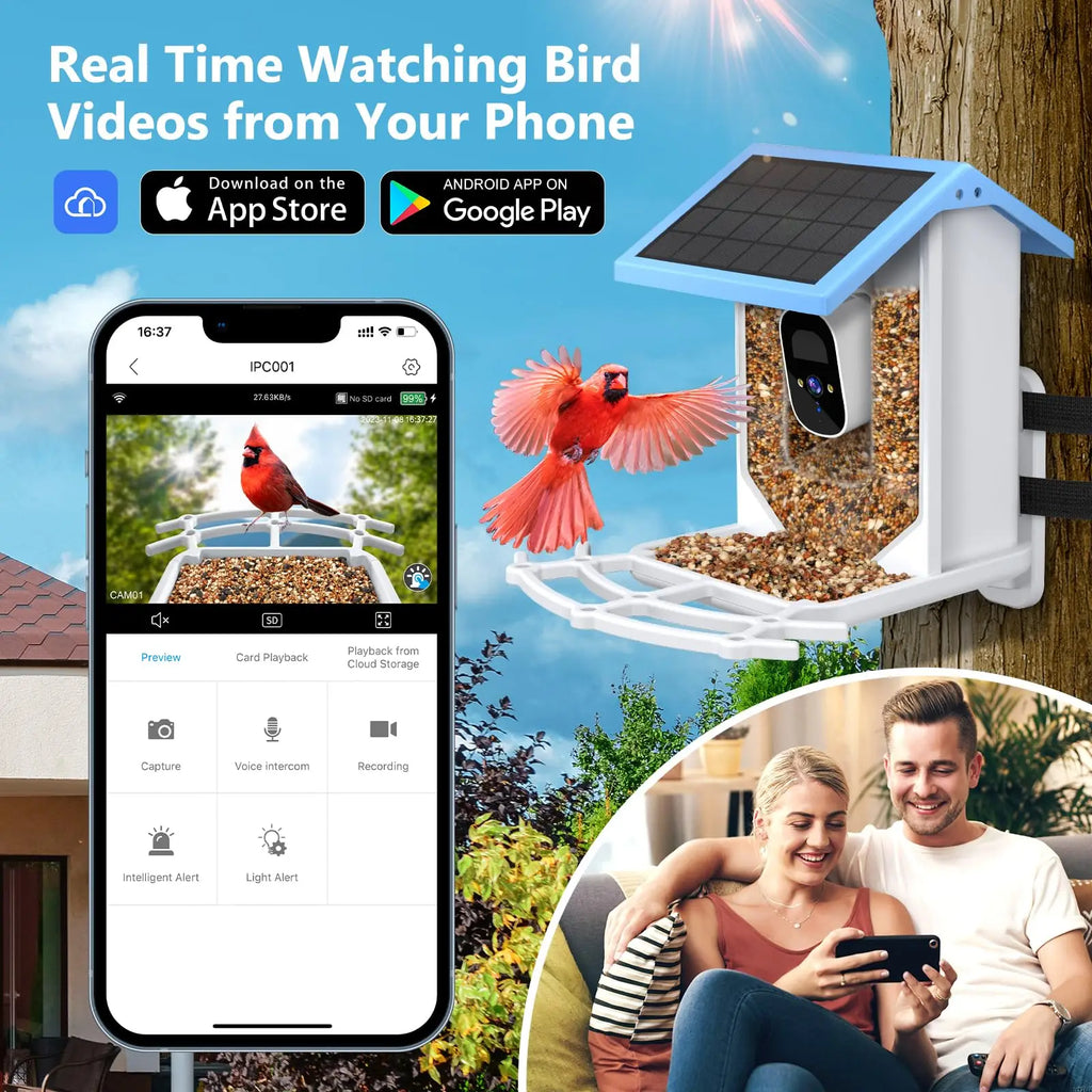 Smart Bird Feeder with 2.4K Camera, Solar Power & Night Vision