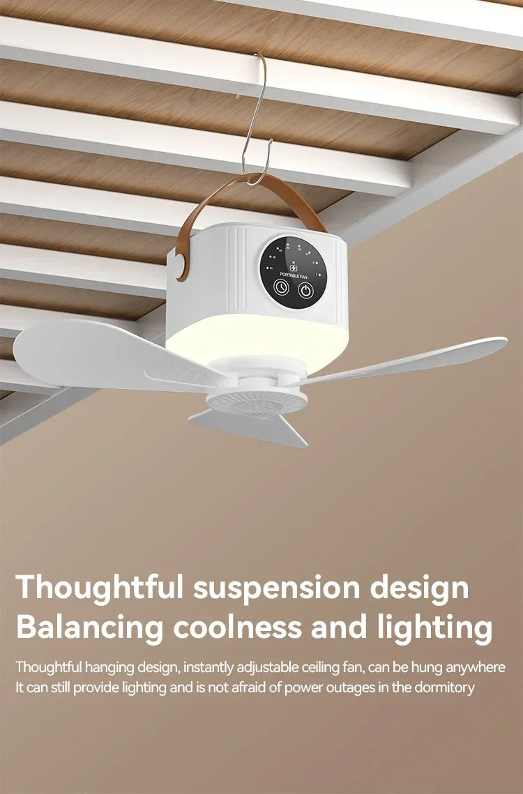 2026 Portable Rechargeable Hanging Ceiling Fan – USB Wireless Fan for Dorm & Camping