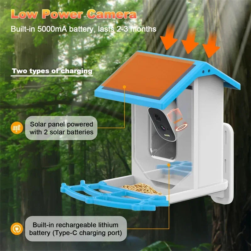 Smart Bird Feeder with 2.4K Camera, Solar Power & Night Vision