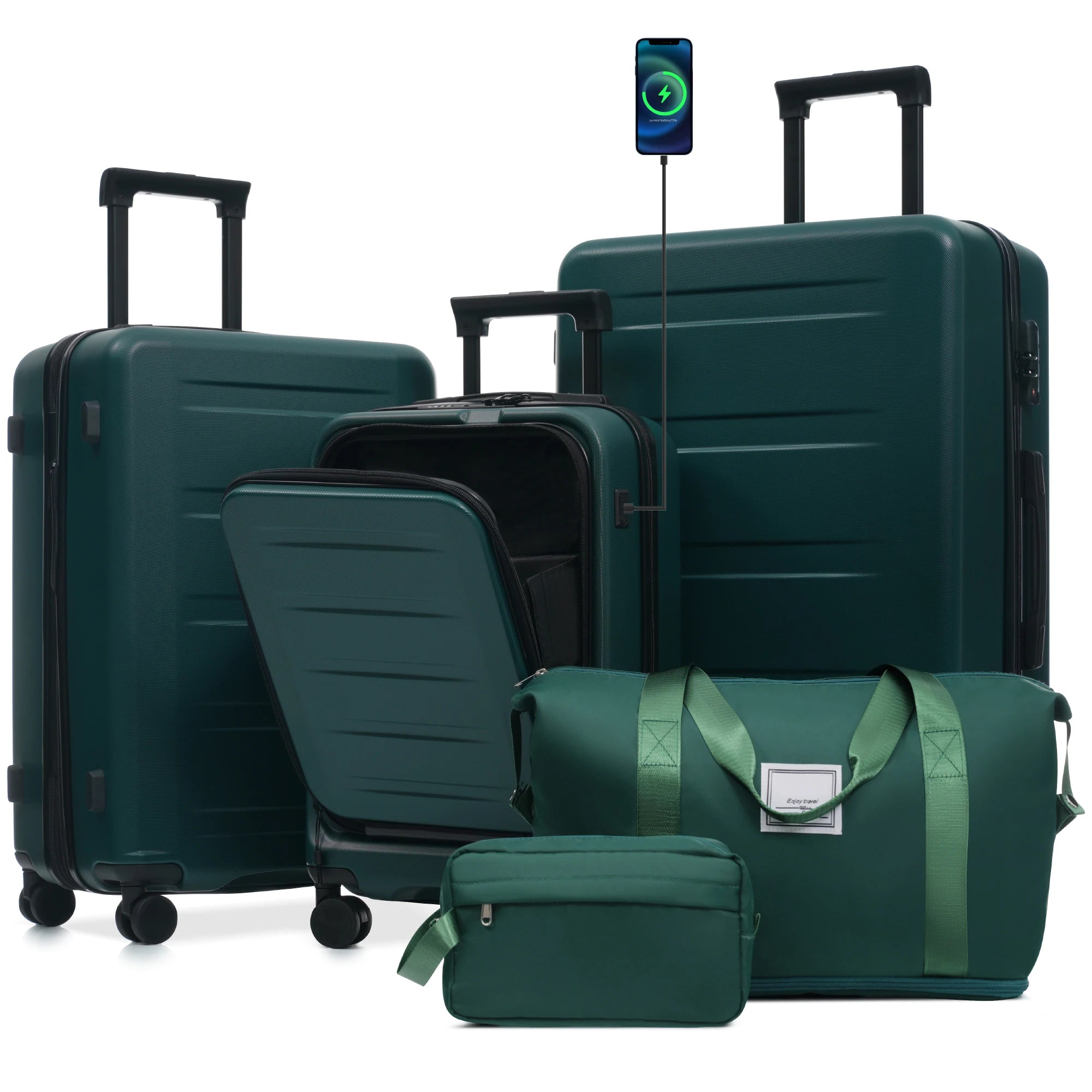 5-Piece Hardside Luggage Set with Front Opening & Spinner Wheels
