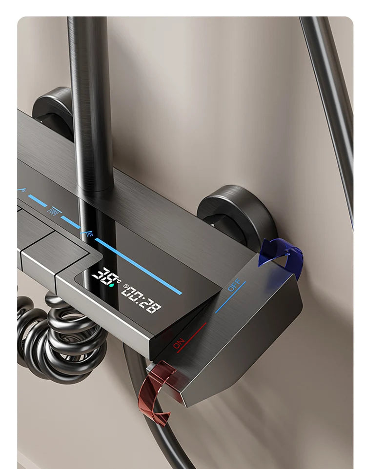 Digital Display Shower System Set with Ambient LED Light & Piano Controls