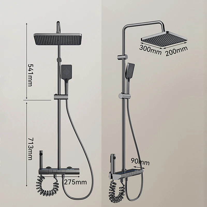 Digital Display Shower System Set with Ambient LED Light & Piano Controls