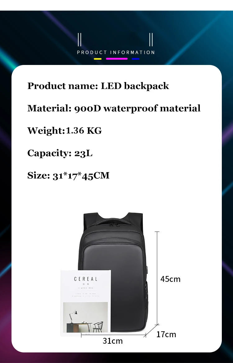 Smart LED Display Laptop Backpack for Travel & School (15.6")