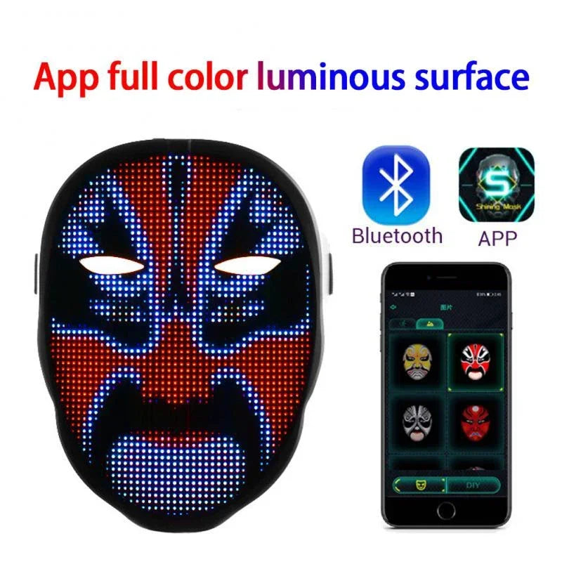 LED Light-Up Face Mask – Programmable DIY Photo Display Mask for Halloween & Parties