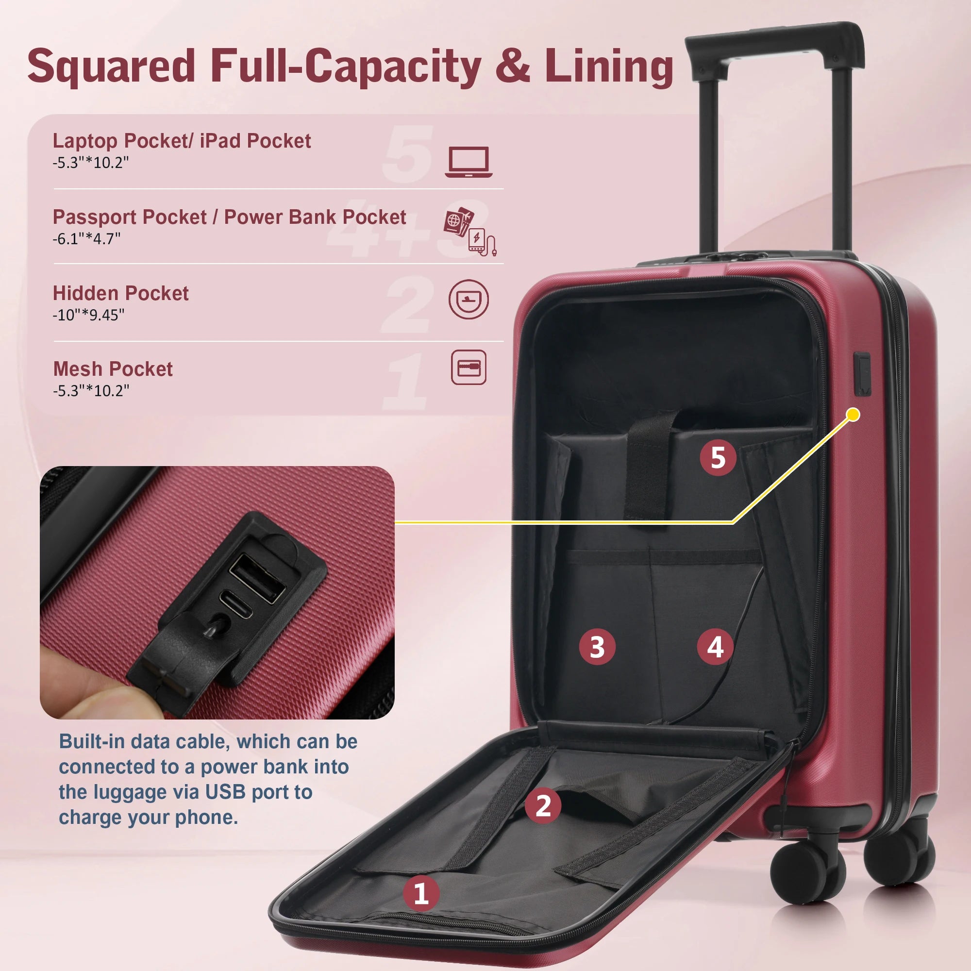 5-Piece Hardside Luggage Set with Front Opening & Spinner Wheels