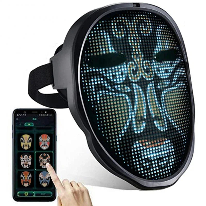 LED Light-Up Face Mask – Programmable DIY Photo Display Mask for Halloween & Parties
