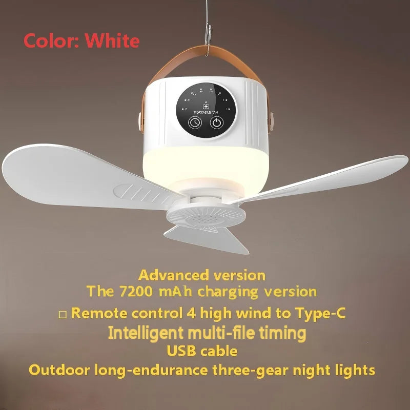 2026 Portable Rechargeable Hanging Ceiling Fan – USB Wireless Fan for Dorm & Camping