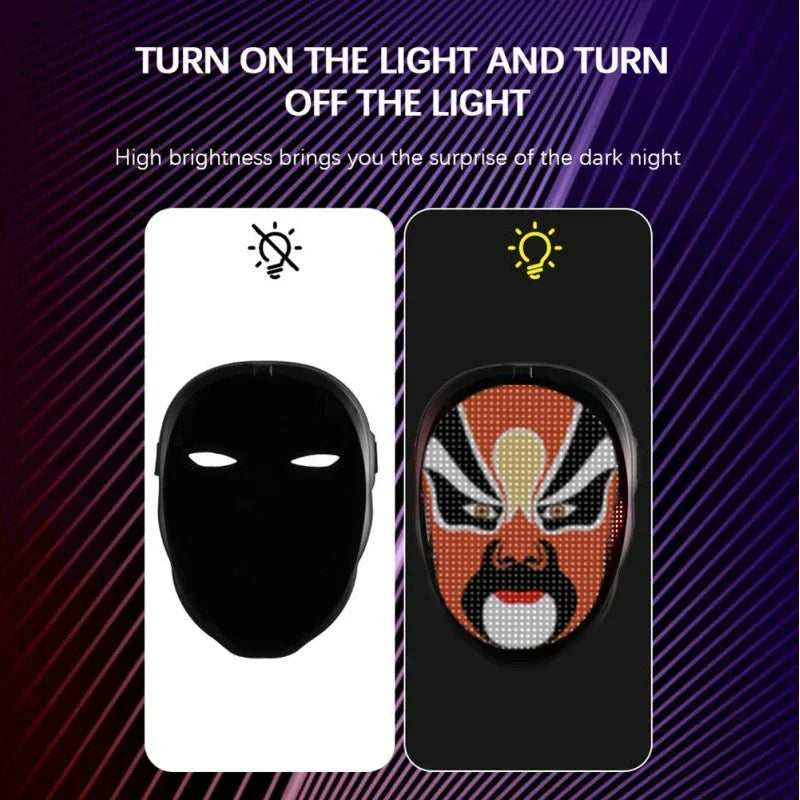LED Light-Up Face Mask – Programmable DIY Photo Display Mask for Halloween & Parties