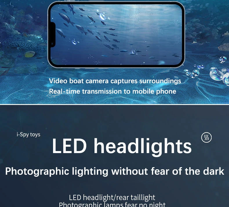 RC Boat Submarine with Camera Underwater 6CH Remote Control Wifi FPV Remote Control Boats Radio Control Toys for Boyts Kid Gifts