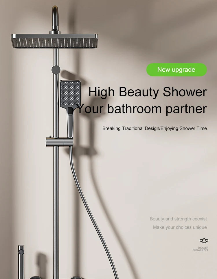 Digital Display Shower System Set with Ambient LED Light & Piano Controls