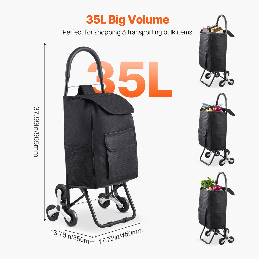 Foldable Stair Climbing Shopping Cart 36L Heavy Duty Trolley