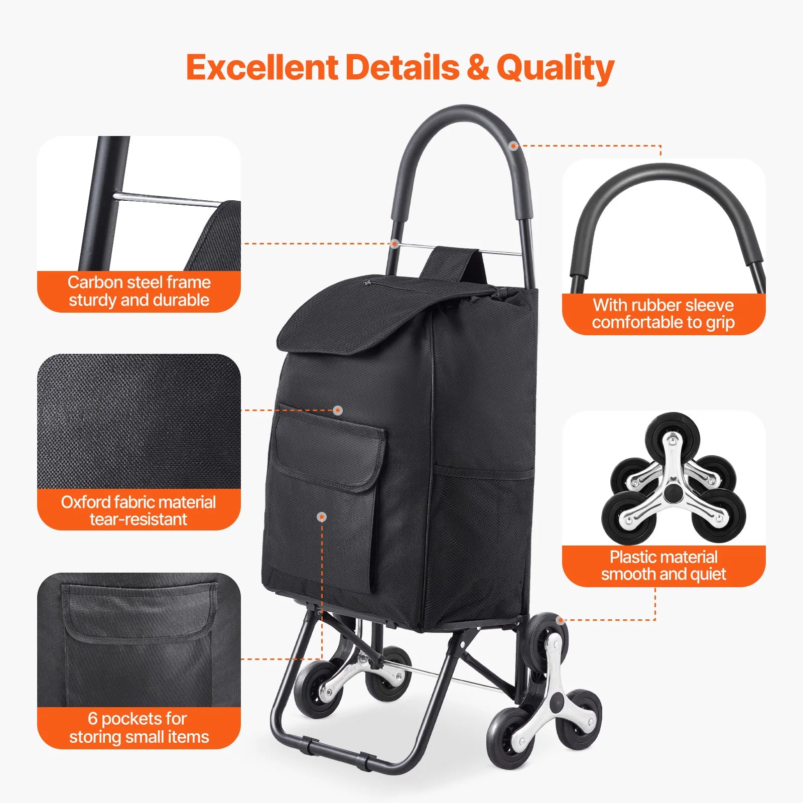 Foldable Stair Climbing Shopping Cart 36L Heavy Duty Trolley