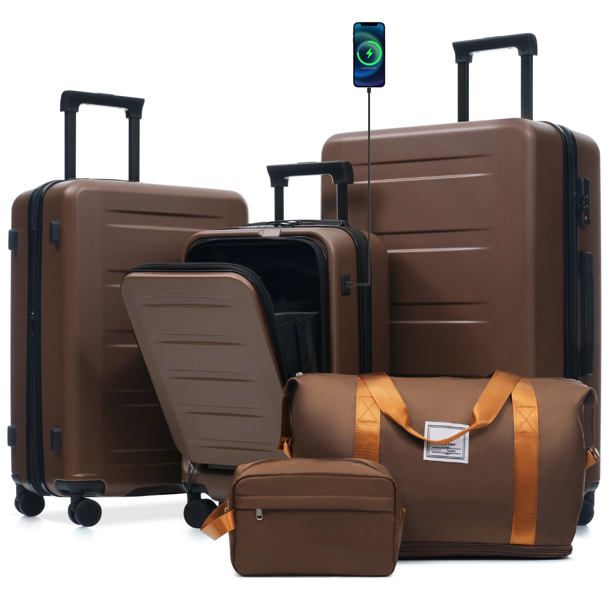 5-Piece Hardside Luggage Set with Front Opening & Spinner Wheels