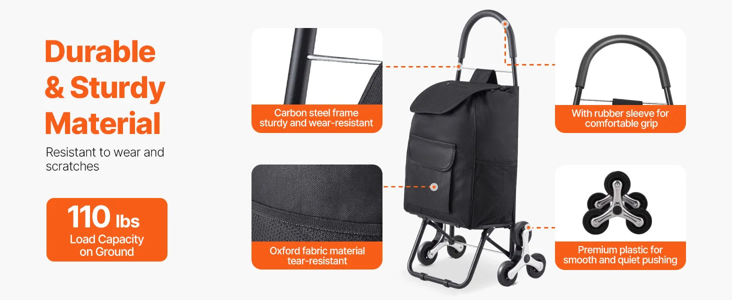 Foldable Stair Climbing Shopping Cart 36L Heavy Duty Trolley