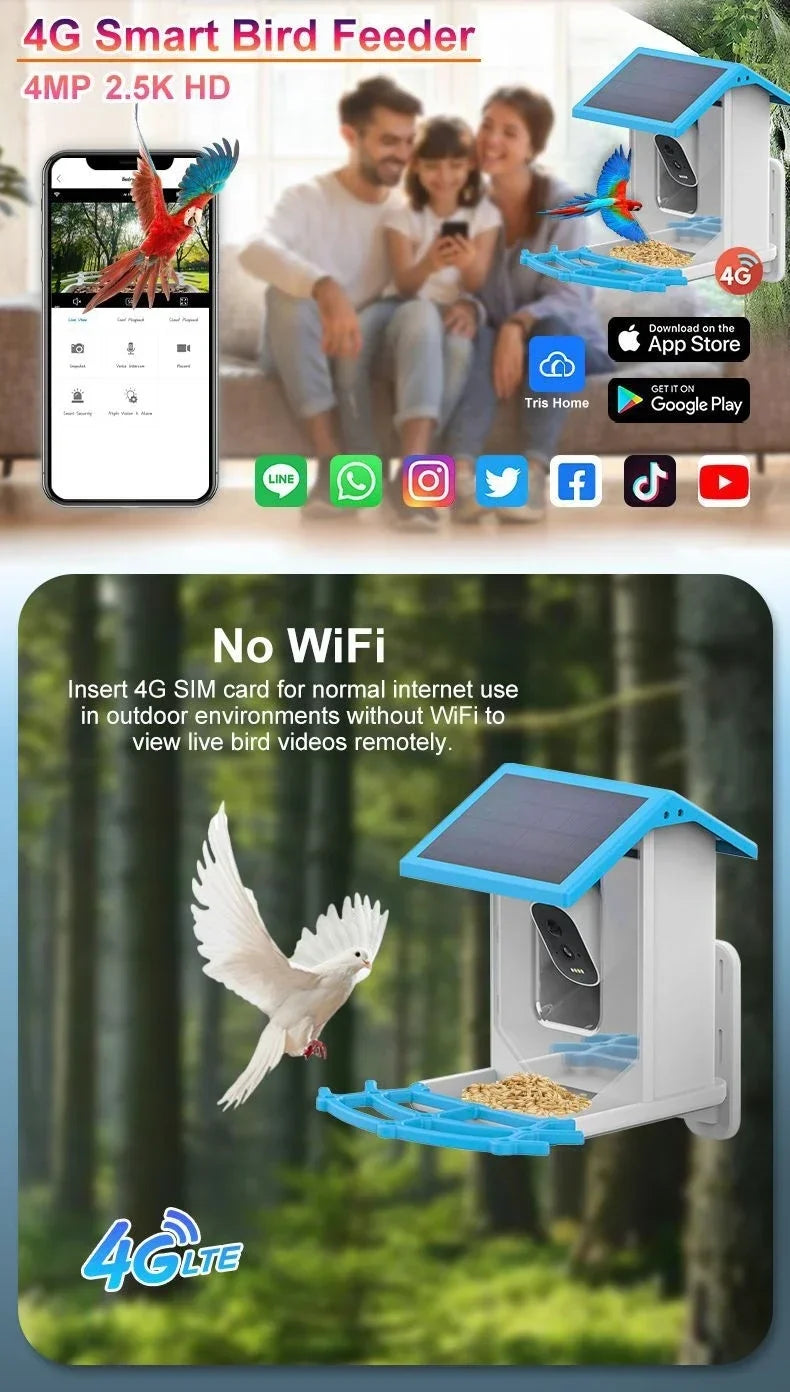 Smart Bird Feeder with 2.4K Camera, Solar Power & Night Vision
