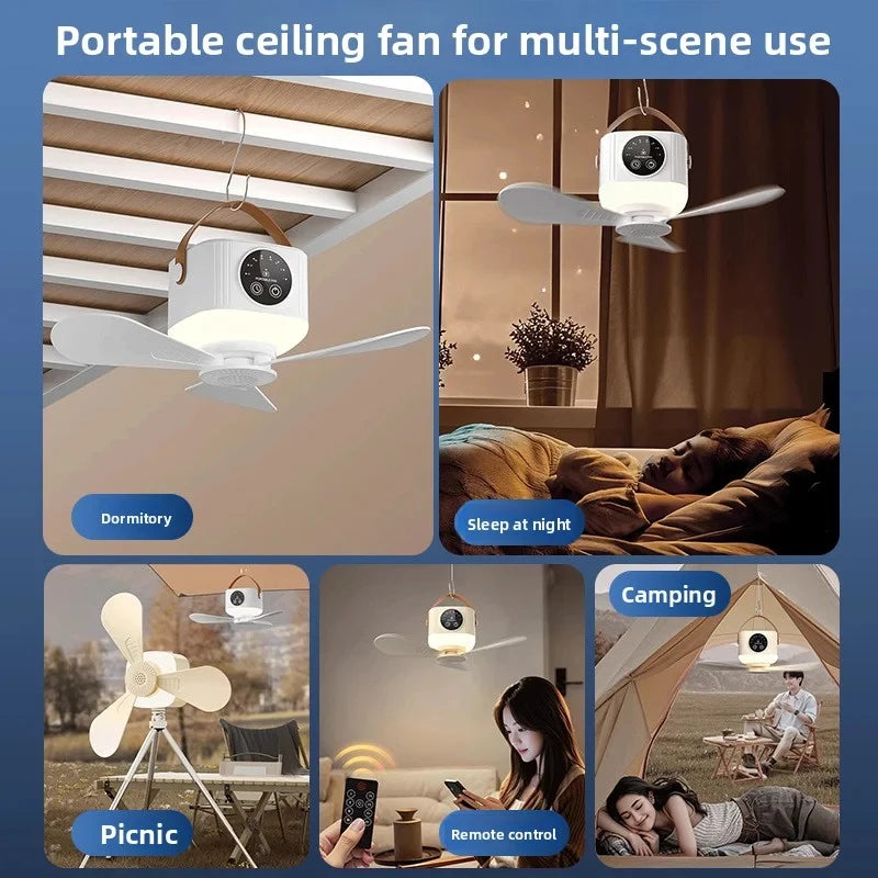 2026 Portable Rechargeable Hanging Ceiling Fan – USB Wireless Fan for Dorm & Camping