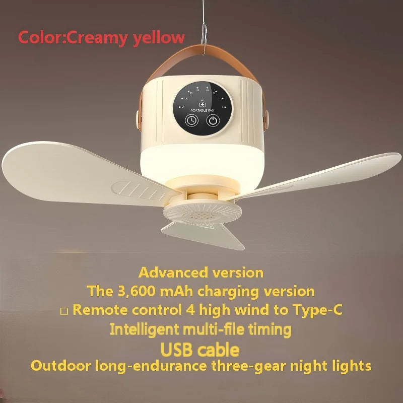 2026 Portable Rechargeable Hanging Ceiling Fan – USB Wireless Fan for Dorm & Camping