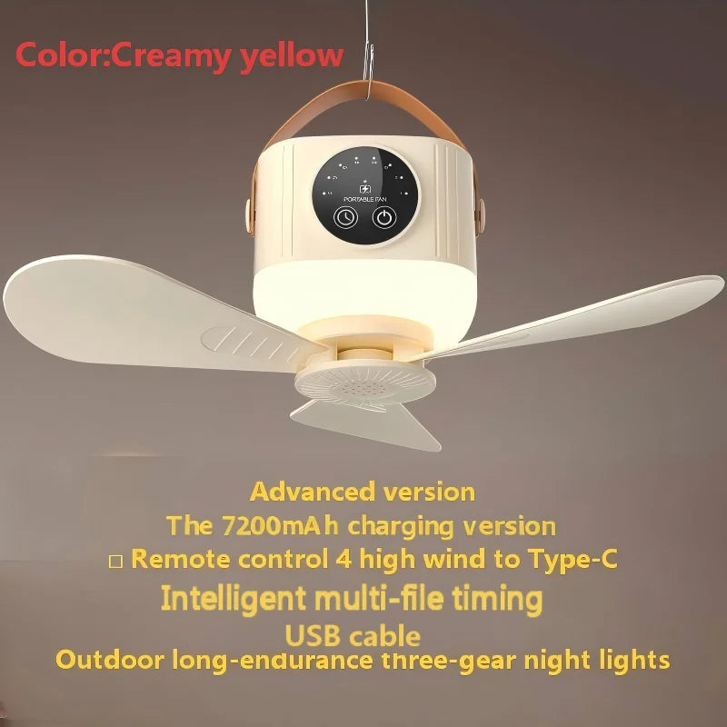 2026 Portable Rechargeable Hanging Ceiling Fan – USB Wireless Fan for Dorm & Camping