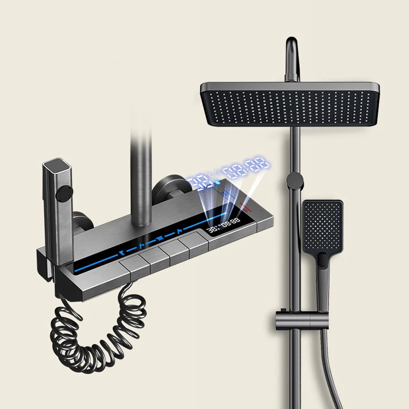Digital Display Shower System Set with Ambient LED Light & Piano Controls