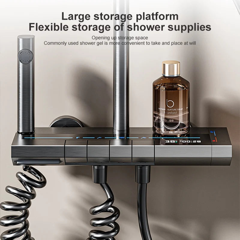 Digital Display Shower System Set with Ambient LED Light & Piano Controls