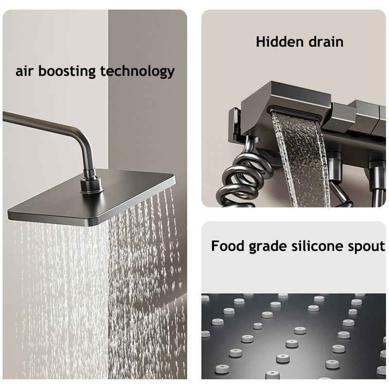 Digital Display Shower System Set with Ambient LED Light & Piano Controls