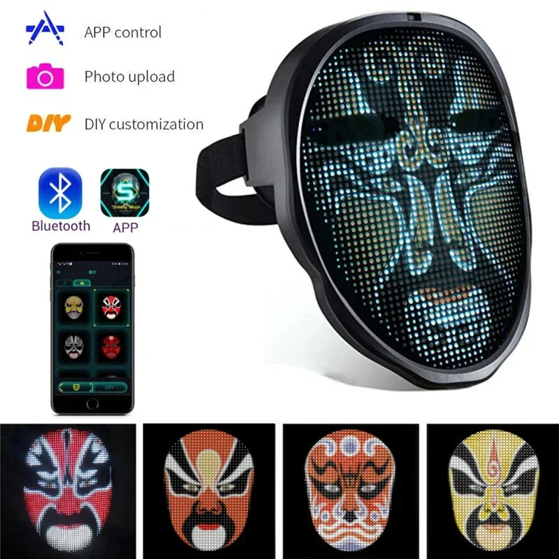 LED Light-Up Face Mask – Programmable DIY Photo Display Mask for Halloween & Parties