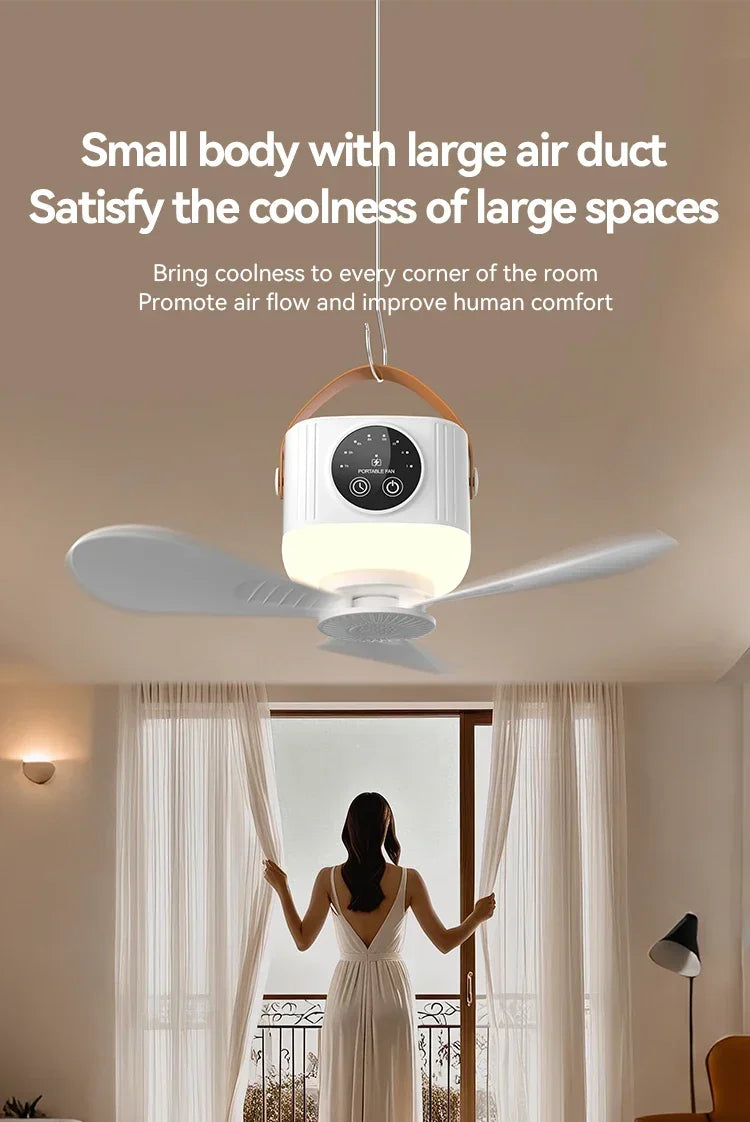 2026 Portable Rechargeable Hanging Ceiling Fan – USB Wireless Fan for Dorm & Camping