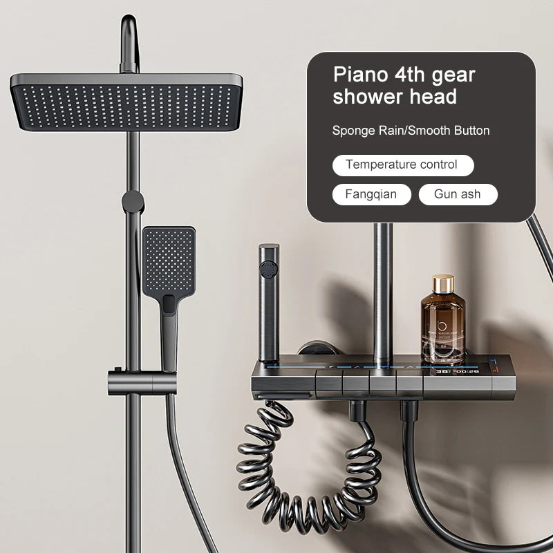 Digital Display Shower System Set with Ambient LED Light & Piano Controls