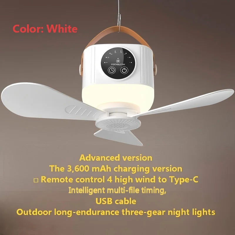 2026 Portable Rechargeable Hanging Ceiling Fan – USB Wireless Fan for Dorm & Camping