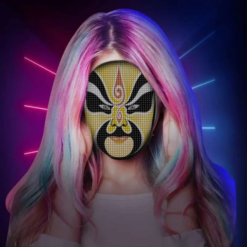 LED Light-Up Face Mask – Programmable DIY Photo Display Mask for Halloween & Parties