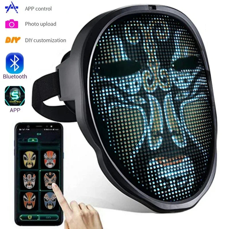 LED Light-Up Face Mask – Programmable DIY Photo Display Mask for Halloween & Parties
