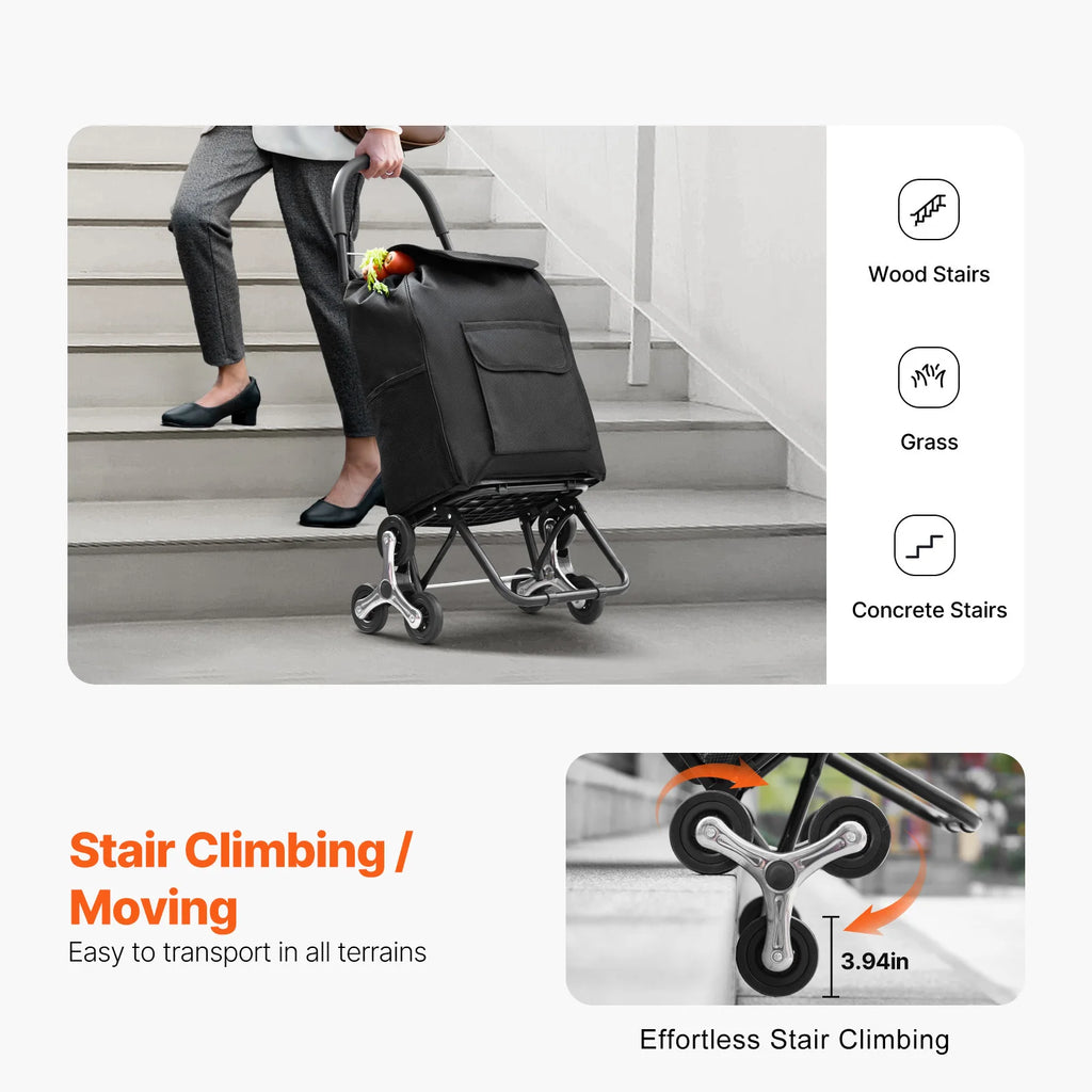 Foldable Stair Climbing Shopping Cart 36L Heavy Duty Trolley
