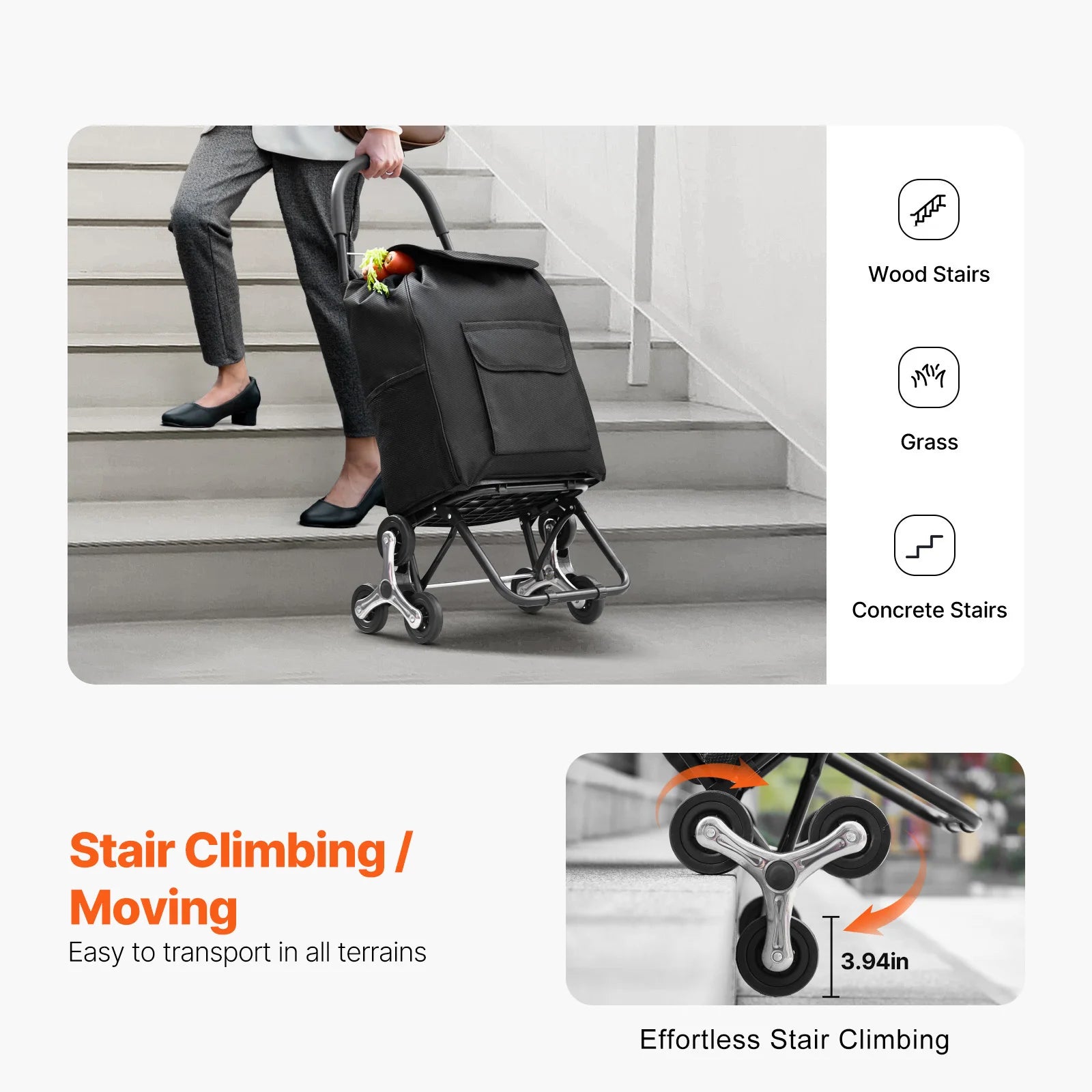 Foldable Stair Climbing Shopping Cart 36L Heavy Duty Trolley