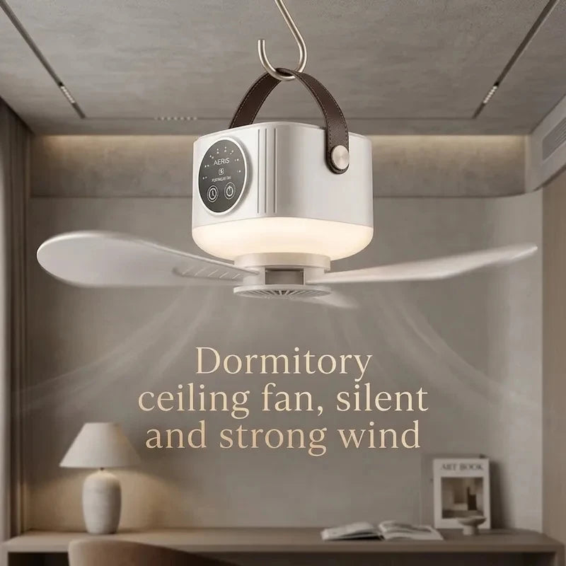 2026 Portable Rechargeable Hanging Ceiling Fan – USB Wireless Fan for Dorm & Camping