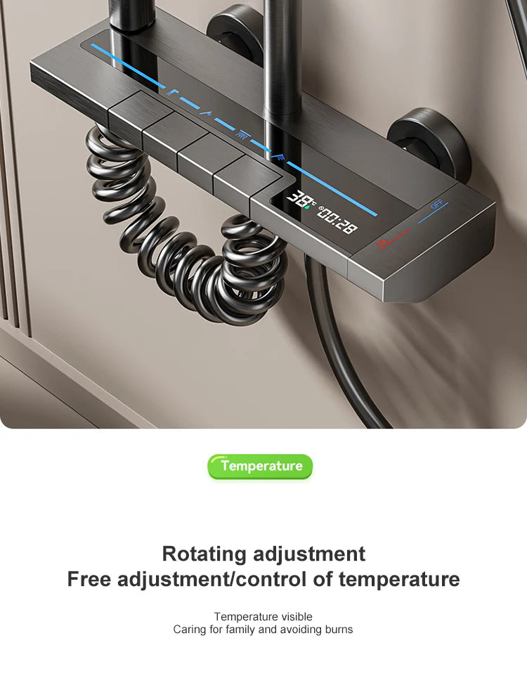 Digital Display Shower System Set with Ambient LED Light & Piano Controls