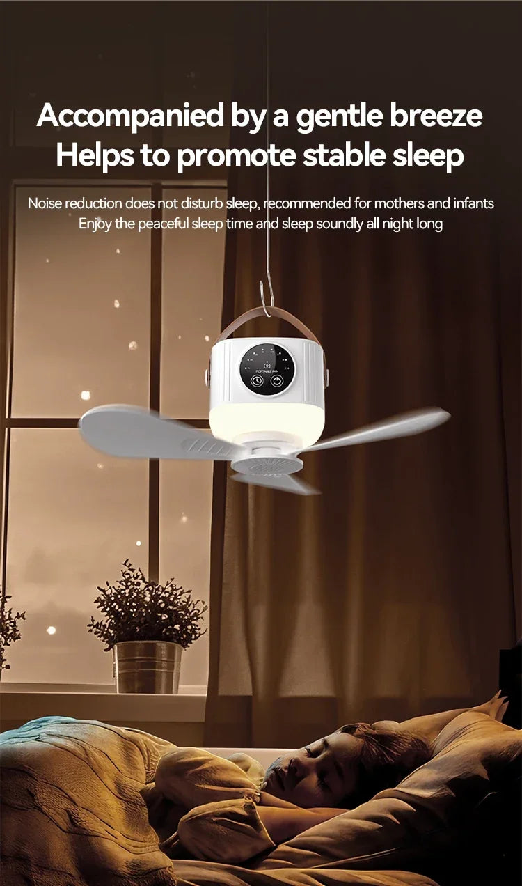2026 Portable Rechargeable Hanging Ceiling Fan – USB Wireless Fan for Dorm & Camping