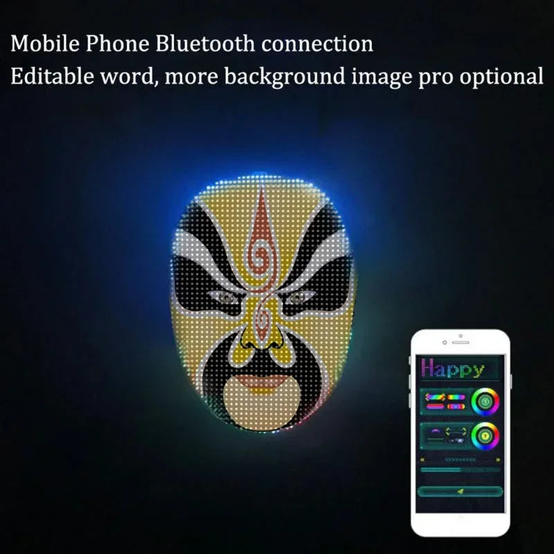 LED Light-Up Face Mask – Programmable DIY Photo Display Mask for Halloween & Parties
