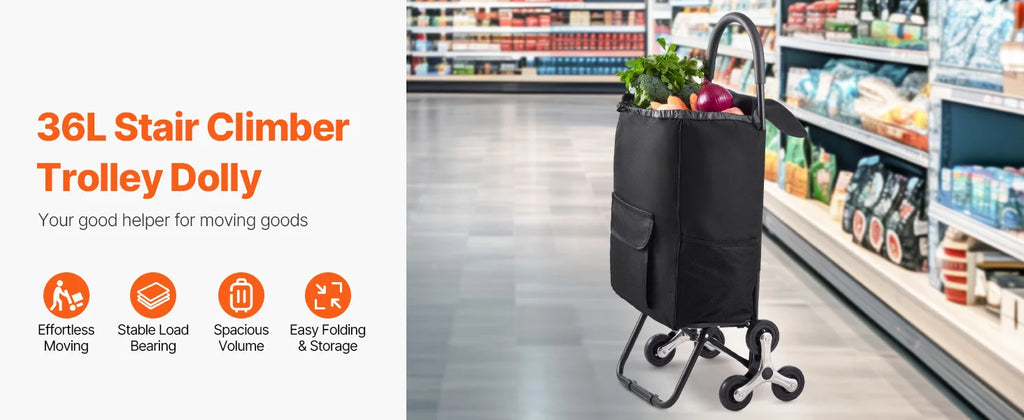 Foldable Stair Climbing Shopping Cart 36L Heavy Duty Trolley