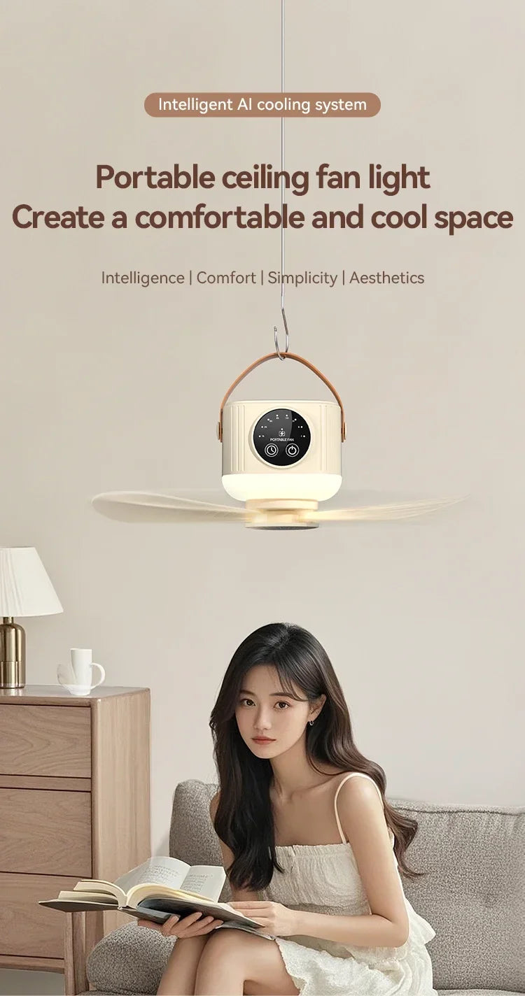 2026 Portable Rechargeable Hanging Ceiling Fan – USB Wireless Fan for Dorm & Camping