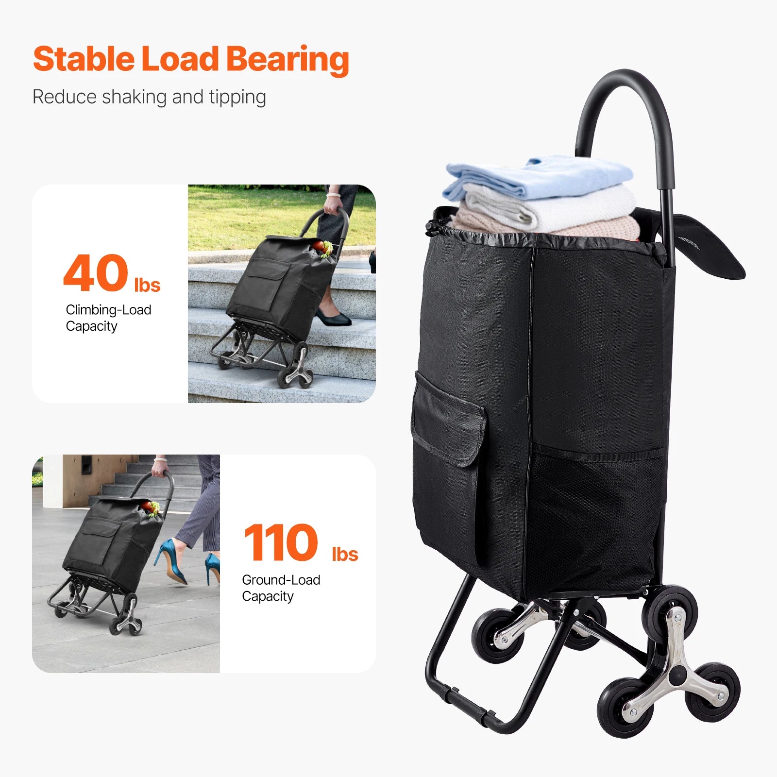 Foldable Stair Climbing Shopping Cart 36L Heavy Duty Trolley