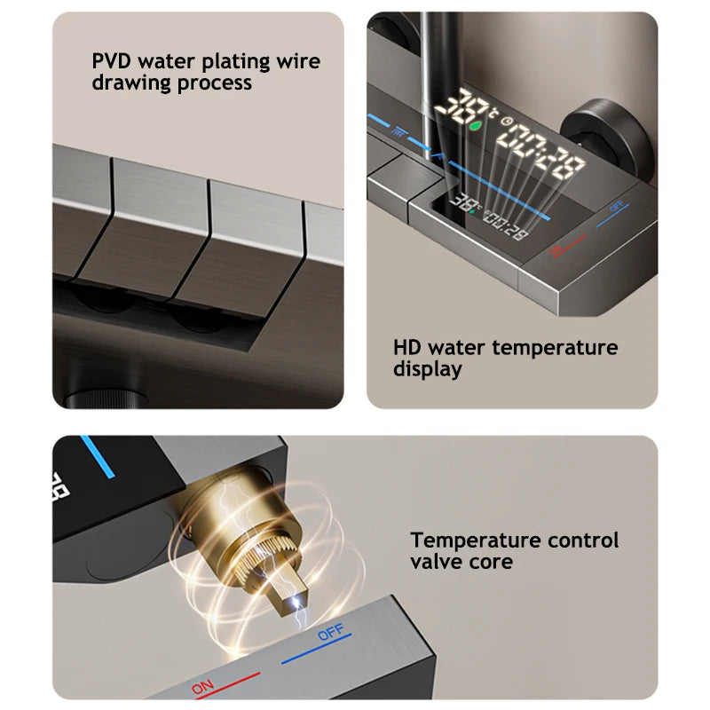 Digital Display Shower System Set with Ambient LED Light & Piano Controls
