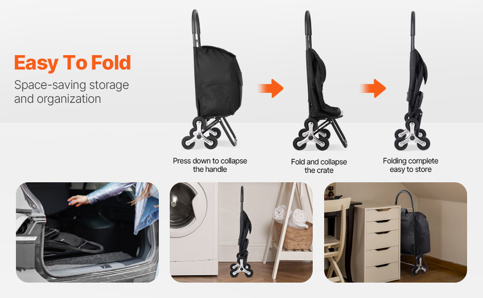 Foldable Stair Climbing Shopping Cart 36L Heavy Duty Trolley